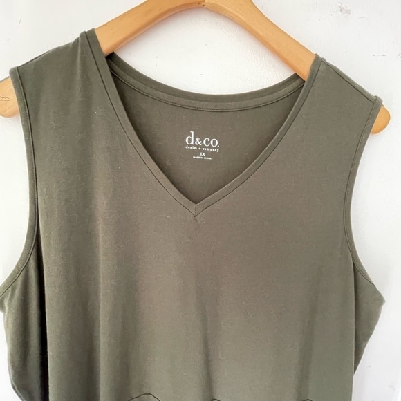 Denim & Co cotton sleeveless tiered stretch maxi dress olive green plus size  XL - Picture 3 of 9